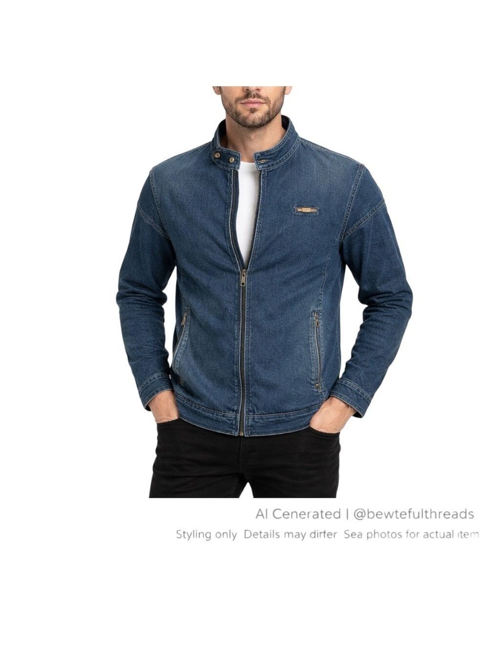 Stride Denim Moto Zip Jacket 42 Blue Minimalist Racer Trucker M